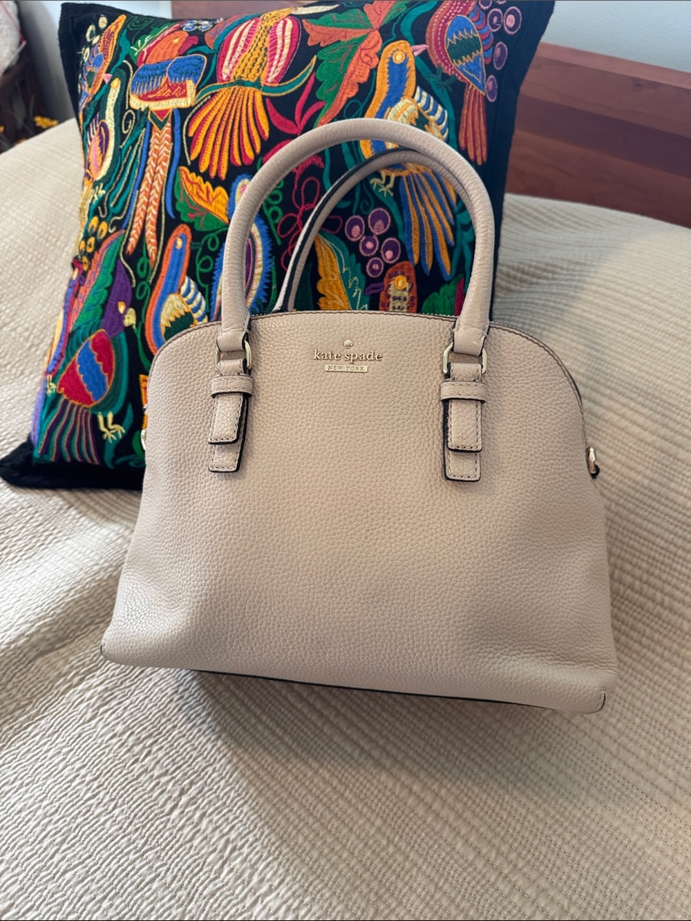 kate spade Pebbled Leather Dome Satchel in Light Taupe